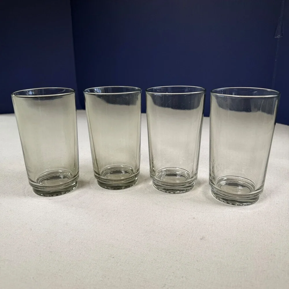 Villeroy & Boch Smoke Grey Glass Tumblers Set of 4 Beaded Base Highball Glasses